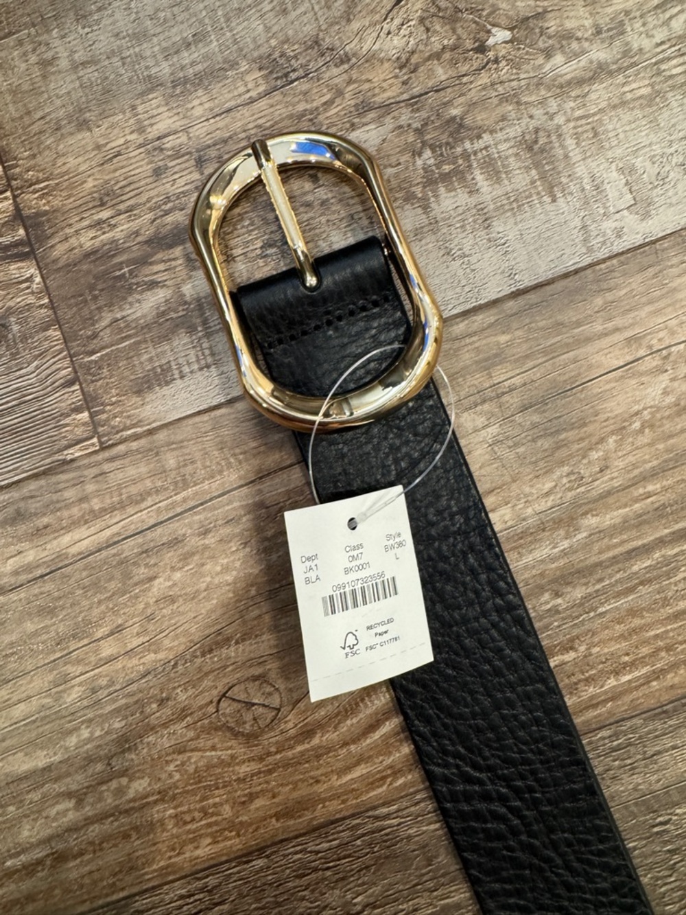 JCREW Black Pebbled Leather Belt with Gold Oval Buckle size L